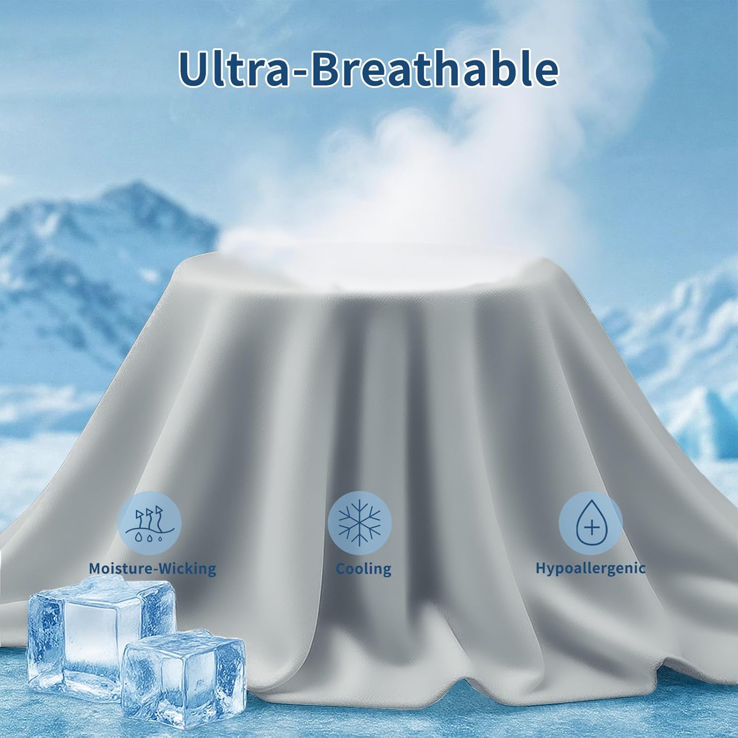 QUTOOL Cooling Pillow Cases for Hot Sleepers&Night Sweats, Ice Cool Pillowcases King Size Set of 2 for Hair Skin, Soft and Silky Luxury Cover with Envelope Closure, Wrinkle-Free, Gray, 20x36